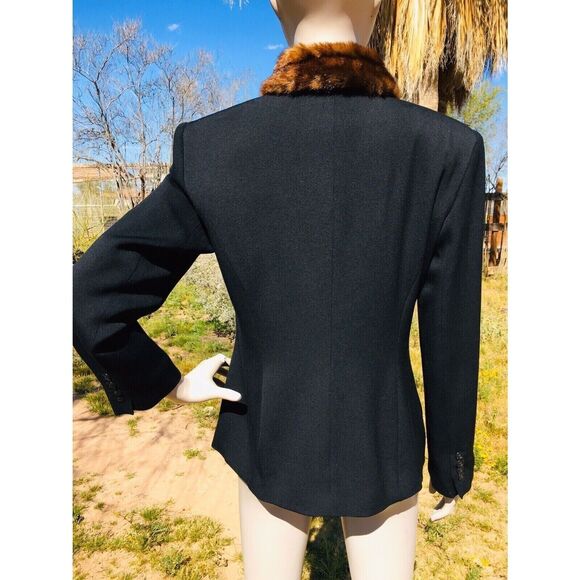 Vintage Ralph Lauren Wool Double Breasted Blazer Faux Mink Fur Collar Size 4 - Picture 5 of 7